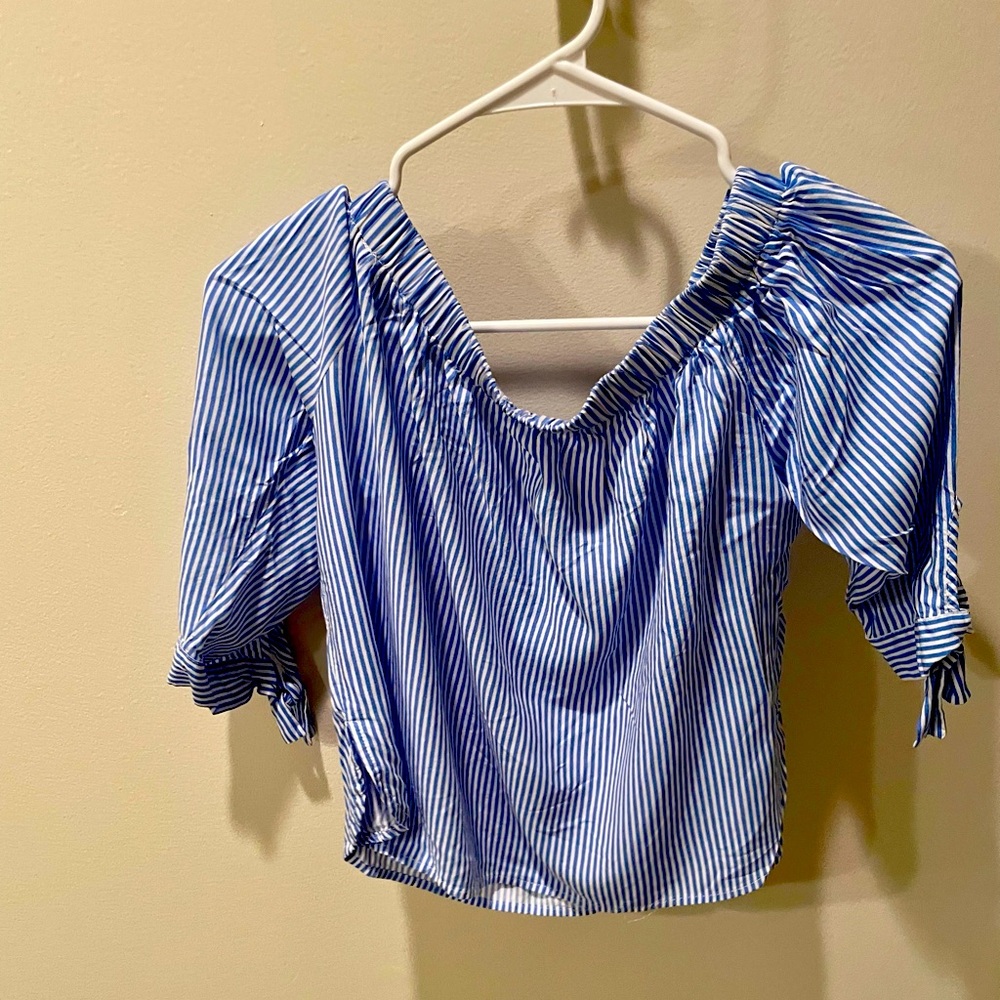 Striped cropped off shoulder top